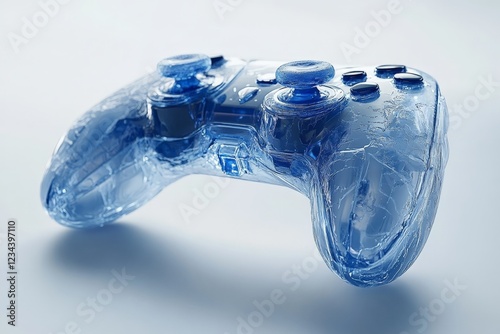 Clear blue gaming controller displayed on a white background, showcasing modern design and technology in gaming photo