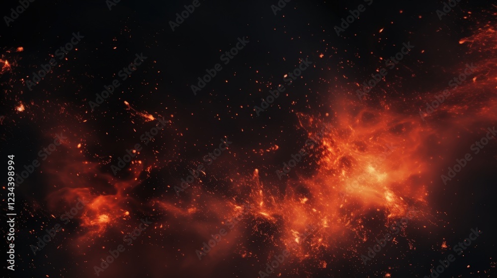 Naklejka premium Enigmatic Black Background with Fiery Ember Particles and Mysterious Witch Elements Perfect for Halloween-themed Designs