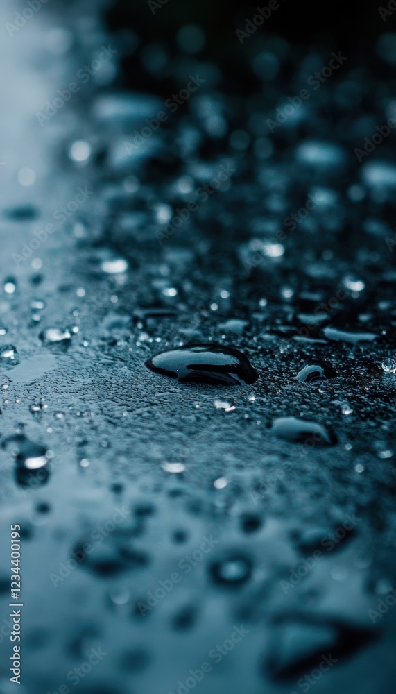 Water droplets on a dark surface. Close-up view of condensation.