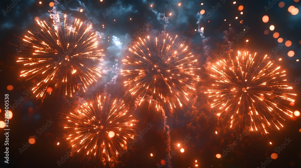 Fototapeta premium Spectacular Fireworks Display in Night Sky, Colorful Celebration and Festival Lights