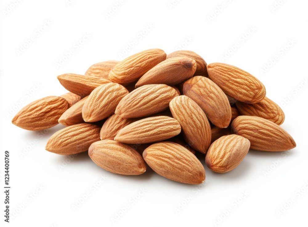 Raw Almonds on White Background for Healthy Snack Options Raw Almonds on White Background for Healthy Snack Options