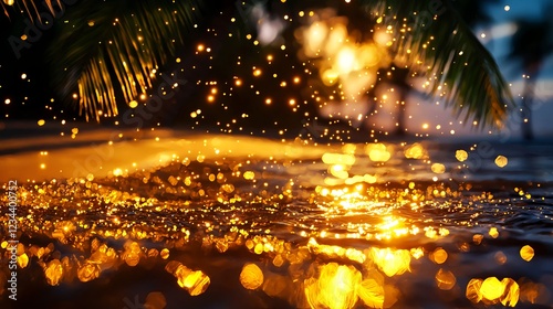 Golden Sparkles on Tropical Beach at Night