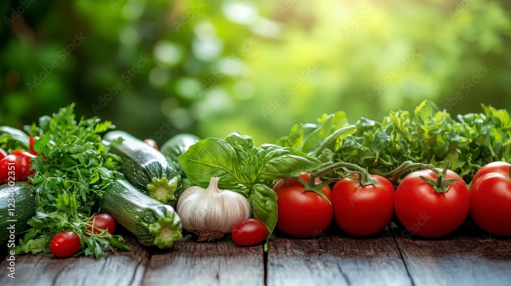 Fresh Vegetables on Wooden Table with Green Background Lighting Fresh Vegetables on Wooden Table with Green Background Lighting
