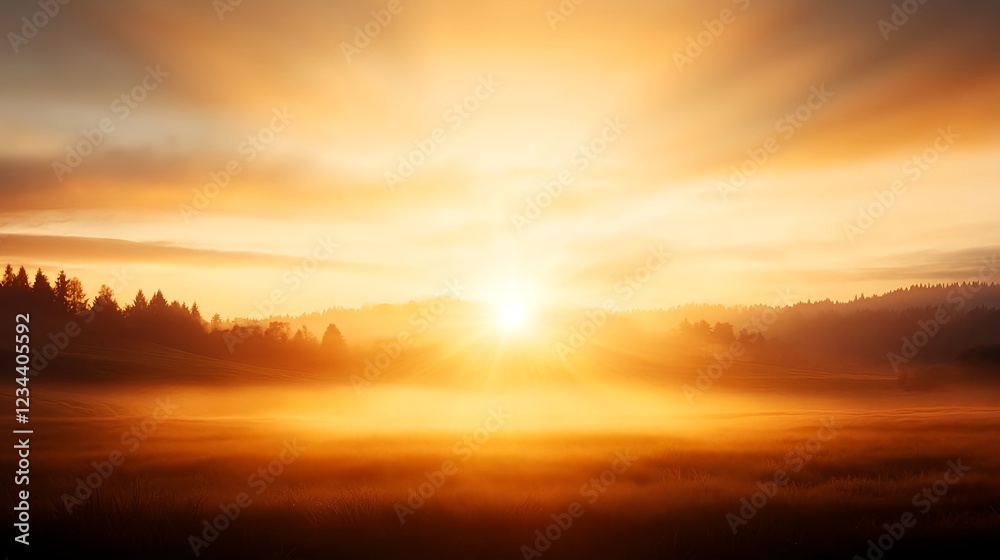 Fototapeta premium Golden Sunrise over Foggy Field
