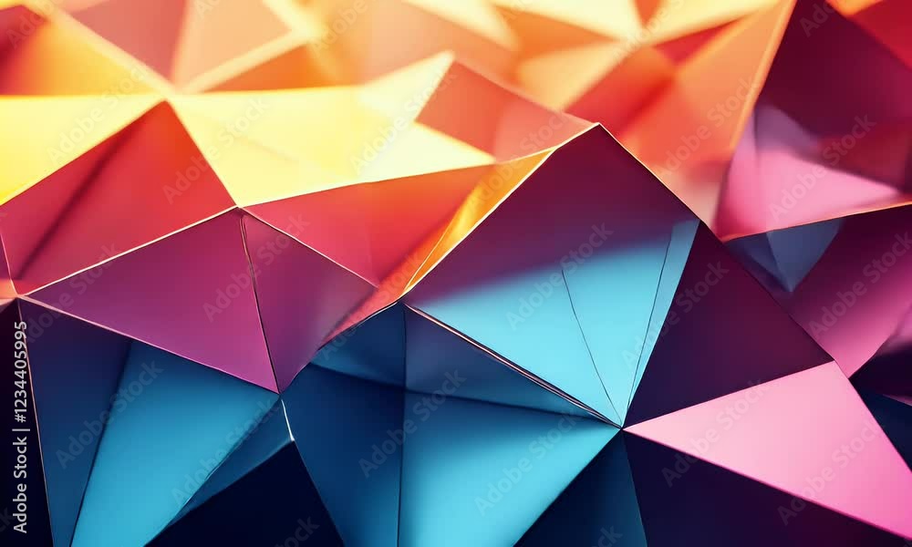 Vibrant geometric shapes in a colorful abstract composition, showcasing dynamic lighting and textures Vibrant geometric shapes in a colorful abstract composition, showcasing dynamic lighting and textures