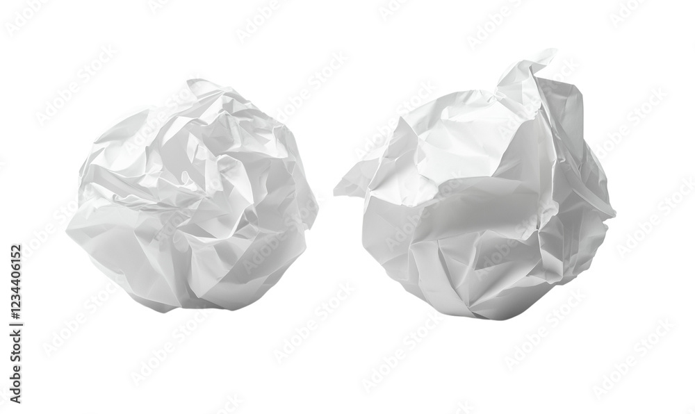 Naklejka premium Crumpled Paper Balls White Texture Waste Recycling Design, Transparent Background, Ai Generative Images