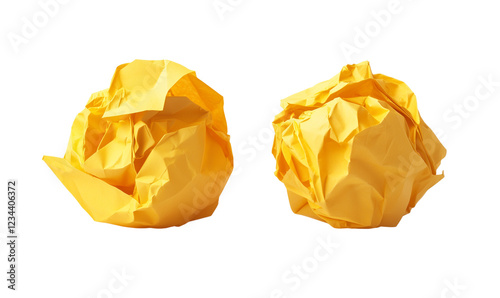 Two crumpled yellow paper balls isolated transparent background, Transparent Background, Ai Generative Images