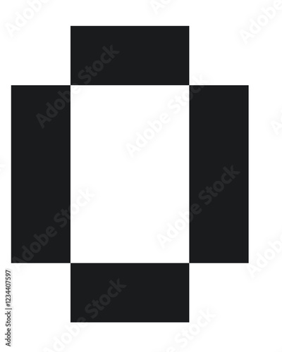 black font letter O with pixel 8bit style