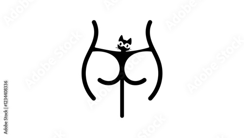 Female buttocks with cat tattoo, black isolates silhouette