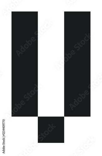 black font letter V with pixel 8bit style