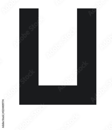 black font letter U with pixel 8bit style