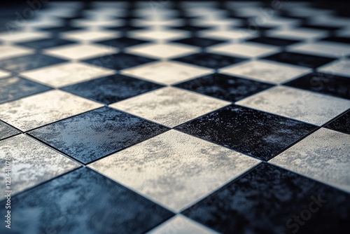 Close-up of a black and white checkered floor.