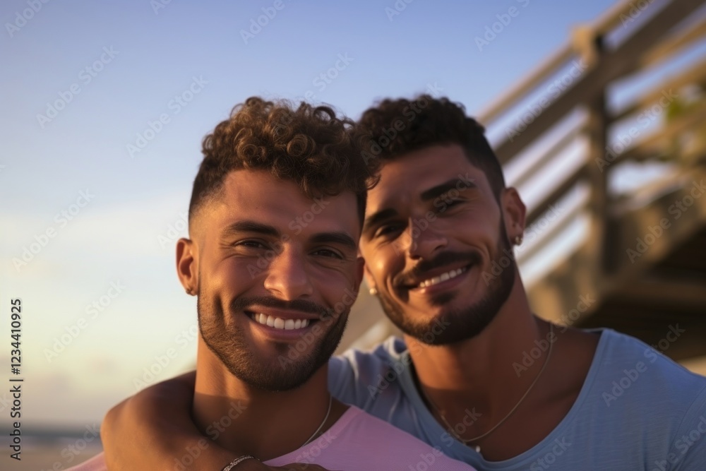 Brazilian gay couple portrait romance smile. Brazilian gay couple portrait romance smile.