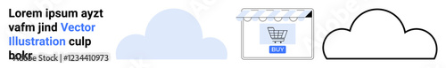 Cloud shapes, storefront with a shopping cart, and simple designs in a flat style. Ideal for e-commerce, cloud computing, shopping, SaaS, technology business and minimalistic themes. Perfect
