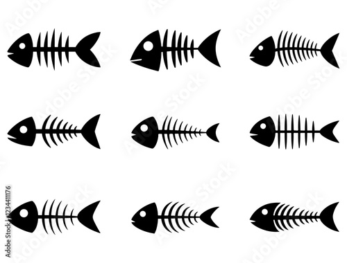 FISH SKELETON SILHOUETTE ON WHITE BACKGROUND