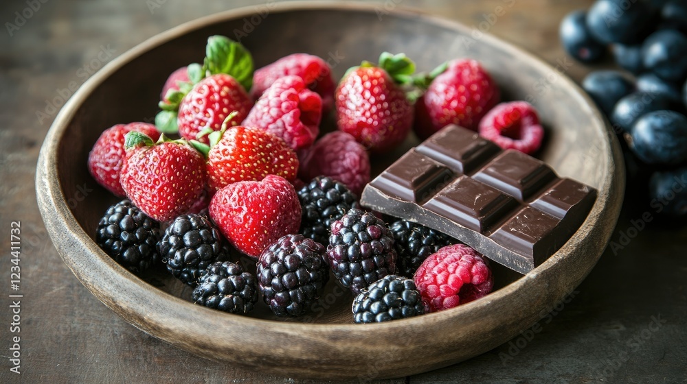 Mixed berry platter with some dipped in smooth milk chocolate, rustic food styling. Mixed berry platter with some dipped in smooth milk chocolate, rustic food styling.