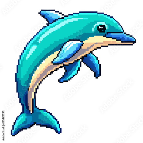 Colorful Pixel Art Dolphin   Digital Sea Animal Illustration in Retro 8 Bit Style