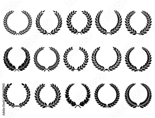 FLORAL LAURAL WREATH SILHOUETTE ON WHITE BACKGROUND