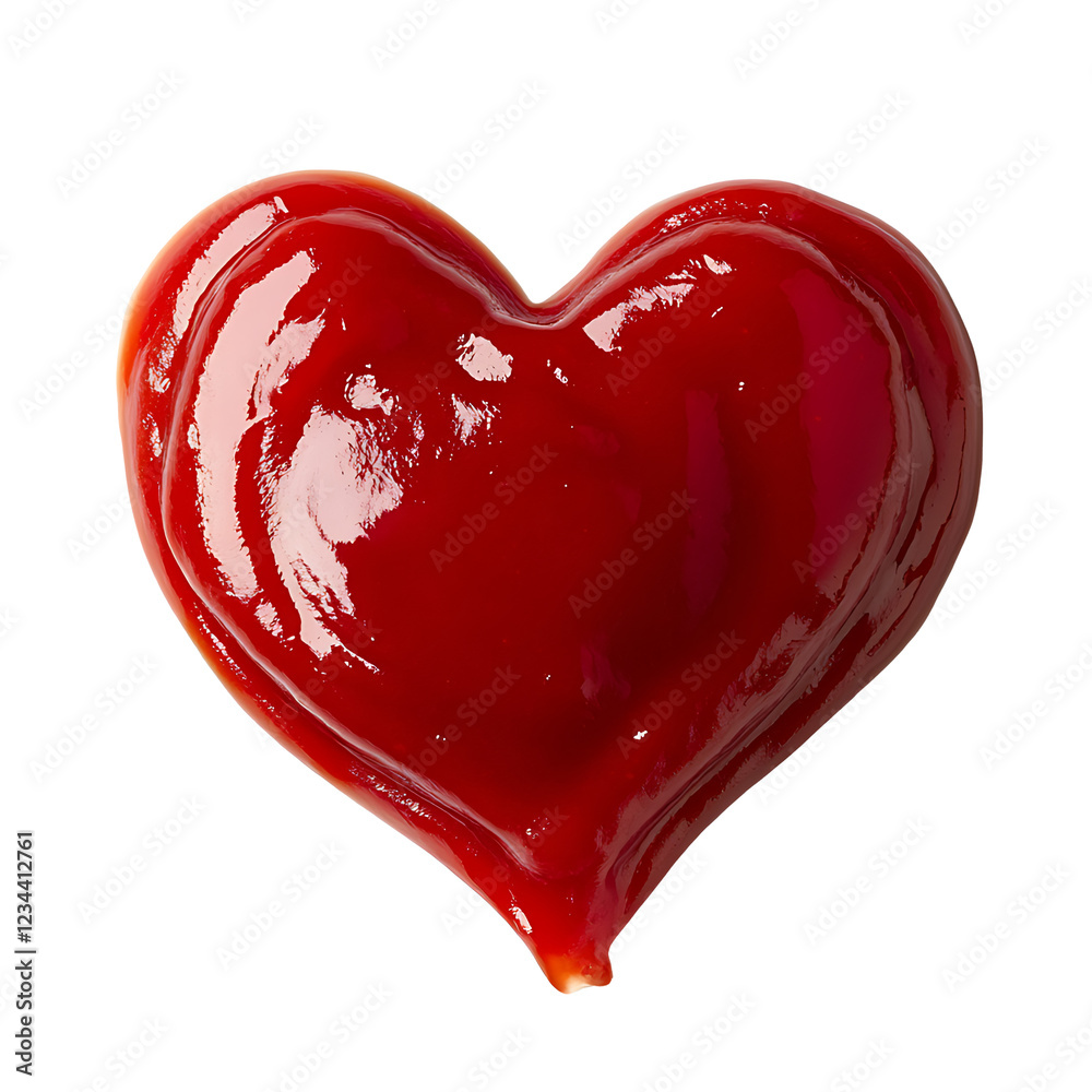 Heart shape tasty ketchup sauce on white & transparent a background, top view. Heart shape tasty ketchup sauce on white & transparent a background, top view.