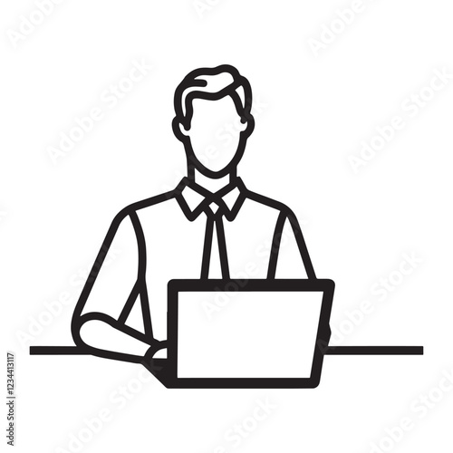 minimalist sketch of a professional man using a laptop at a desk