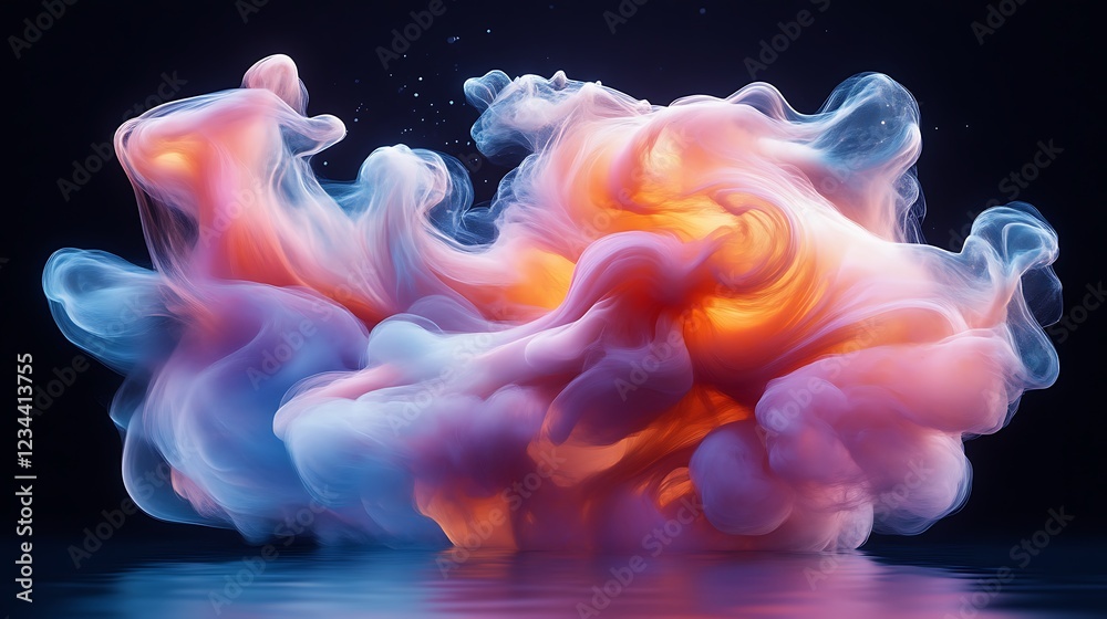 Obraz premium Abstract rendering of swirling vibrant colors with water reflection on a dark background