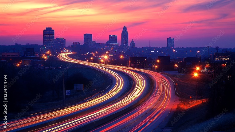 Fototapeta premium Kansas City Skyline at Sunset with Interstate 35.