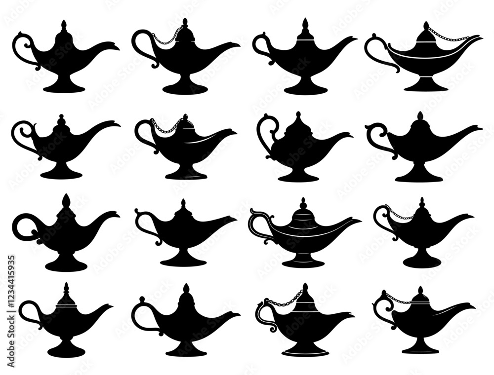 Fototapeta premium GENIE LAMP SILHOUETTE ON WHITE BACKGROUND