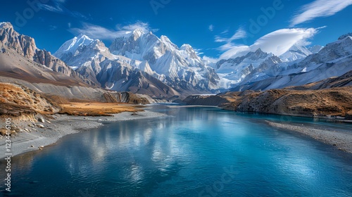 Majestic Mountain Range Reflecting in a Tranquil Lake photo