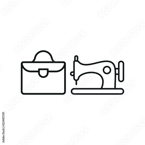 Sewing machine and briefcase set icon represents professional tailoring and bespoke fashion, perfect for suit designers, corporate attire branding, garment industry visuals, and custom tailoring servi