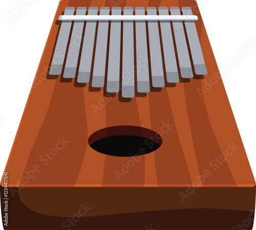 Wooden kalimba with metal tines, traditional african instrument creating soothing melodies