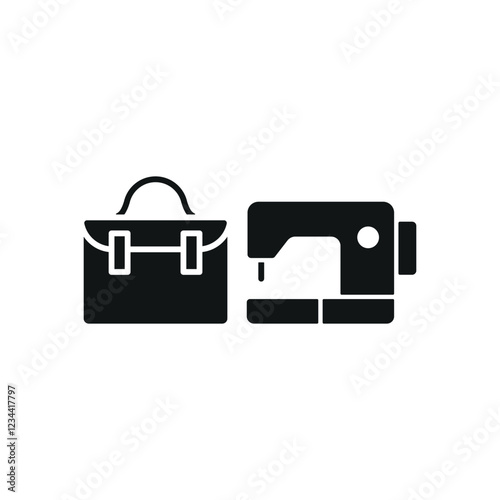 Sewing machine and briefcase set icon represents professional tailoring and bespoke fashion, perfect for suit designers, corporate attire branding, garment industry visuals, and custom tailoring servi