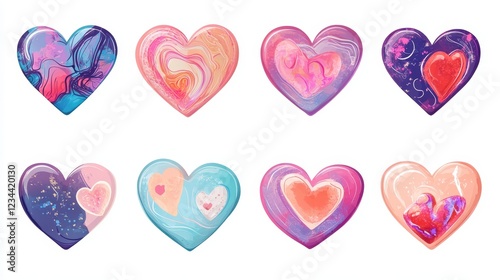 Colorful Heart Shaped Clipart Stickers Collection Creative Design Digital Art Vibrant Aesthetic