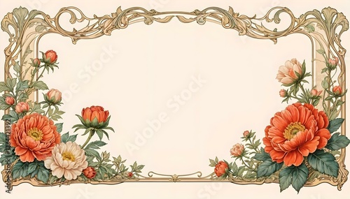 Vintage Aesthetic beautiful elegant Art nouveau Floral ornamental frame on soft copy space background modernism style illustration for wallpaper, presentation, design 