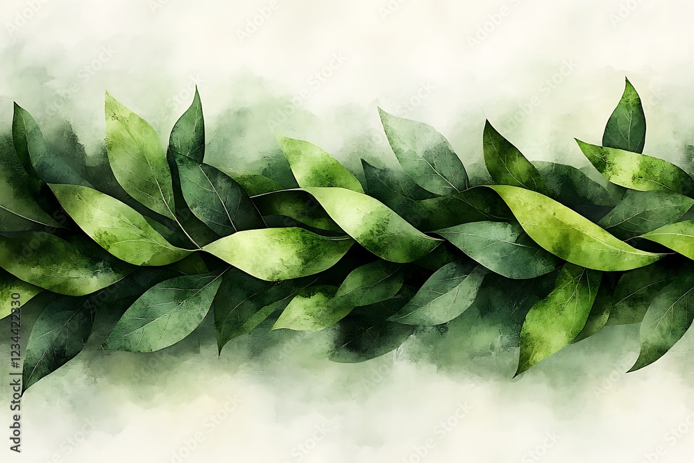 Watercolor Painting of Intertwined Green Leaves Watercolor Painting of Intertwined Green Leaves