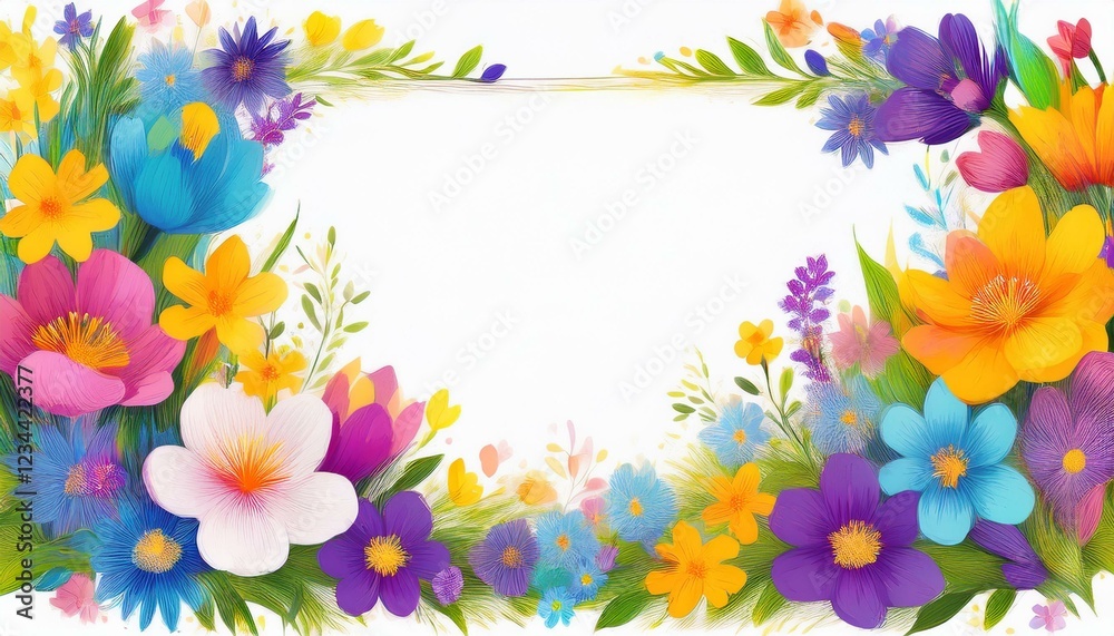 Obraz premium beautiful spring flowers frame border on white background graphic resource with copy space for text