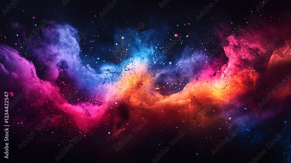 Fototapeta premium Cosmic Dance of Colorful Nebulae: Swirling Clouds of Gas and Dust Illuminate the Dark Sky.