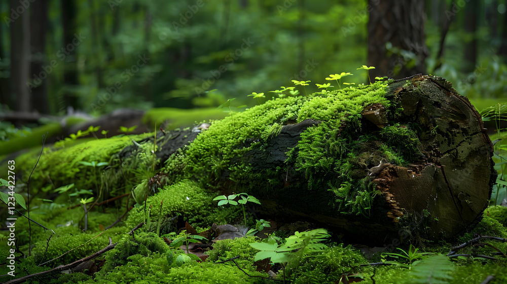 Fototapeta premium Moss on a Fallen Tree in a Dense Forest