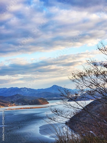 A panoramic view of the Han River from the top of the mountain, South Korea