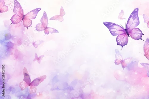 Fototapeta na wymiar Watercolor colorful butterfly background purple backgrounds outdoors.