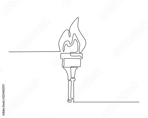 One continuous line drawing of fire torch vector illustration. Torch monoline design. Technology concept.