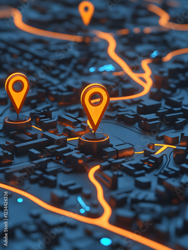 Digital map with SEO location pins. SEO positioning services