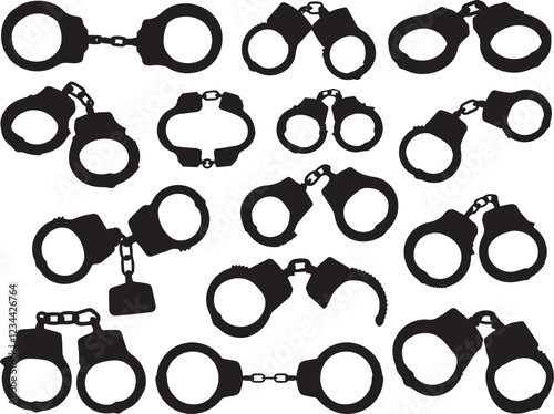 HANDCUFFS SILHOUETTE ON WHITE BACKGROUND