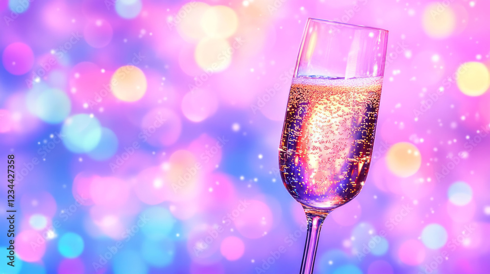 A vibrant side-angle shot of sparkling liquid cascading into a flute, with dreamy bokeh lights illuminating the scene in festive hues, A vibrant side-angle shot of sparkling liquid cascading into a flute, with dreamy bokeh lights illuminating the scene in festive hues,