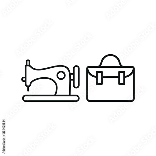 Sewing machine and briefcase set icon represents professional tailoring and bespoke fashion, perfect for suit designers, corporate attire branding, garment industry visuals, and custom tailoring servi