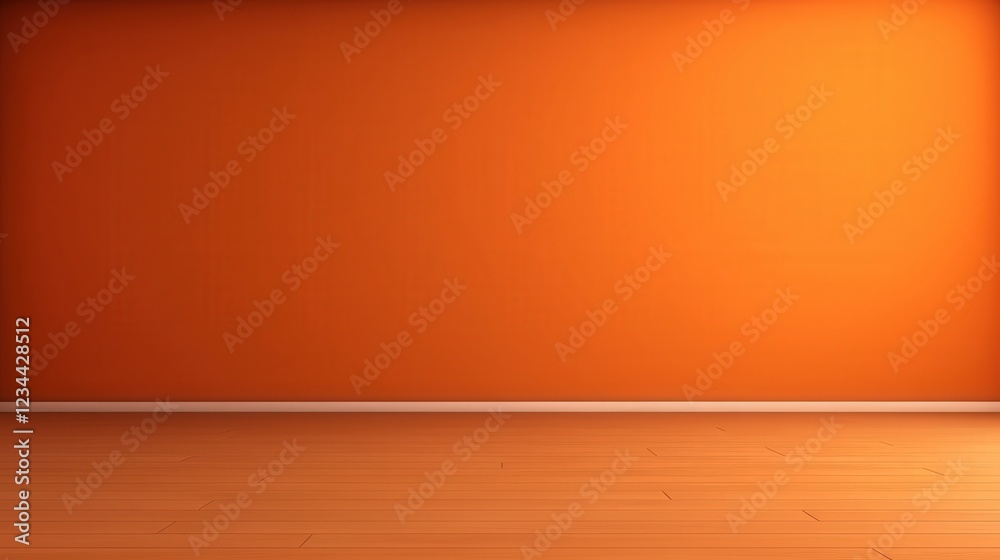 3D Render of an Empty Dark Orange Wall Background with Wood Flooring and Soft Lighting Effect for Creative Design Projects 3D Render of an Empty Dark Orange Wall Background with Wood Flooring and Soft Lighting Effect for Creative Design Projects