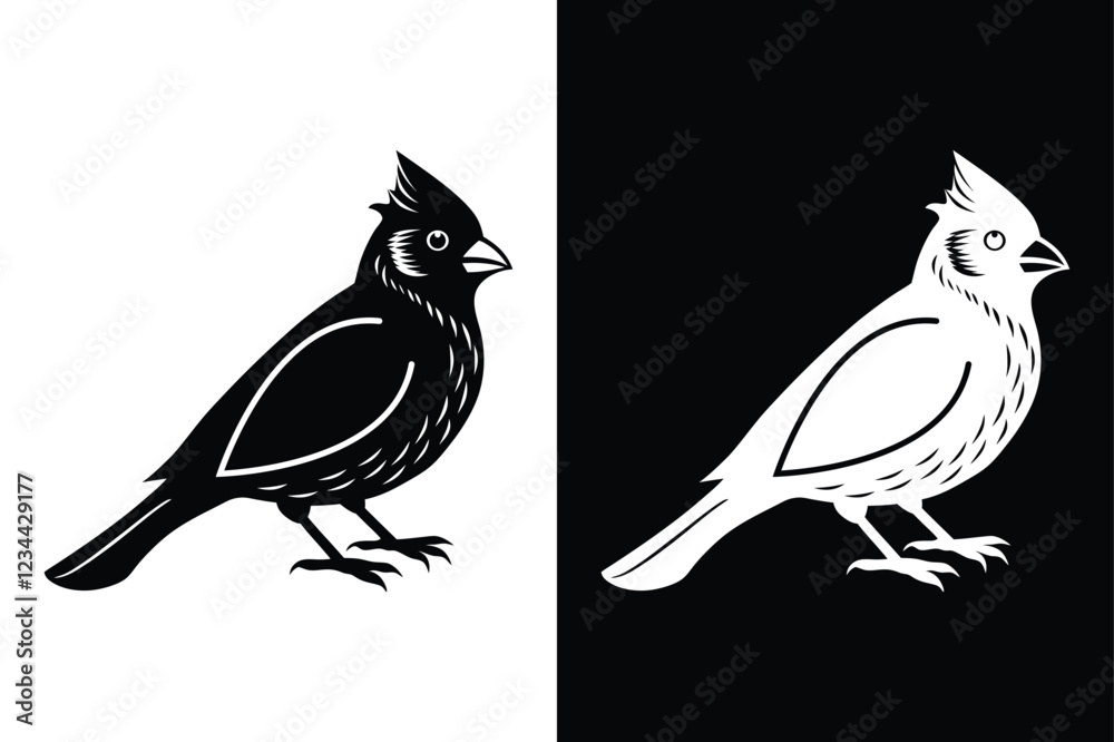 Fototapeta premium Cardinal Bird Silhouette Vector Icon Black and White Background.