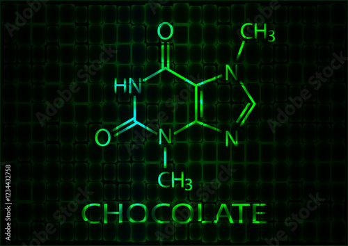 The chemical formula of chocolate. A neon illustration glowing with green light. Vector EPS 10