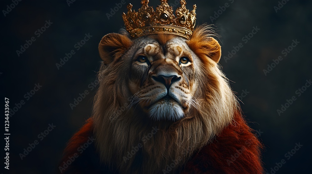 Fototapeta premium Lion with a Royal Crown, Representing Strength, Pride, and Authority