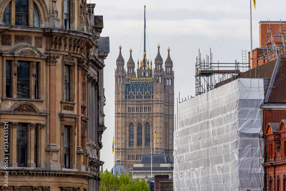 Fototapeta premium Victoria tower of Houses of parliament seen from Trafalgar square, London, UK