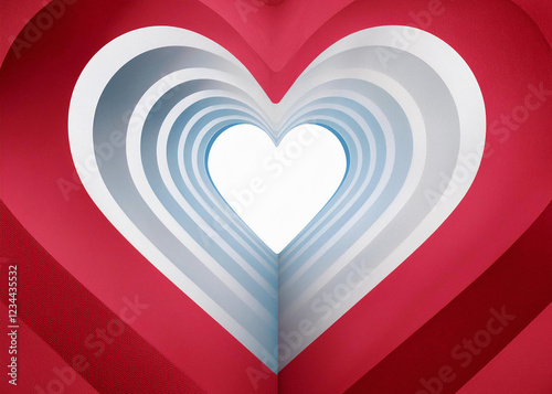 paper cut heart tunnel, Layered paper red heart. 3d abstract paper cut illustration of red heart shape.  vector Illustration.